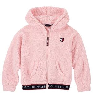Tommy Hilfiger Light Pink Fleece Zip Up Hoodie Heart Logo Girl's Size L 12-14